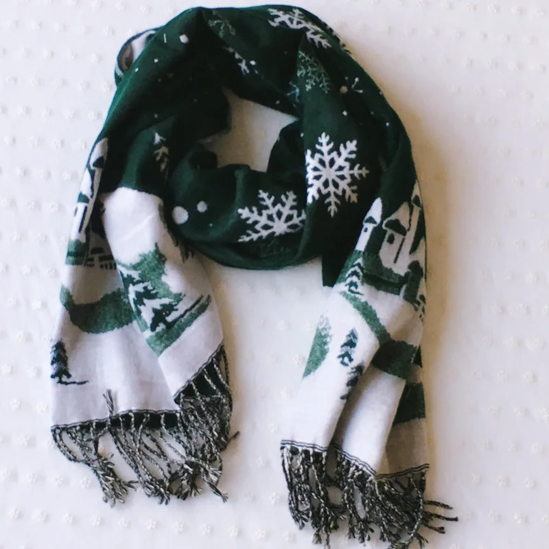 Рождественская теплая шаль с принтом в виде снежинок унисекс шарф Зимний толстый