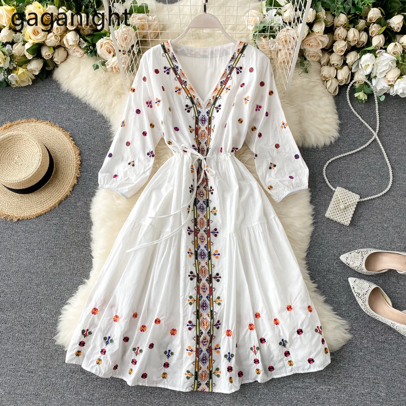 

Gaganight индийское народное Женское Платье макси с вышивкой с длинным рукавом на шнуровке праздничные платья Женская мода цветочвечерние вече...