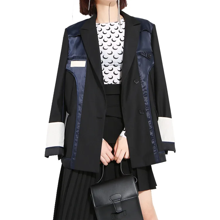 

Getspring Women Suit Blazer Patchwork Color Matching Casual Women Blazers And Jackets Irregular Loose Black Suit Coats 2021 New