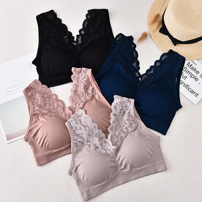 

Бюстгальтер женский бесшовный кружевной без косточек, с V-образным вырезом