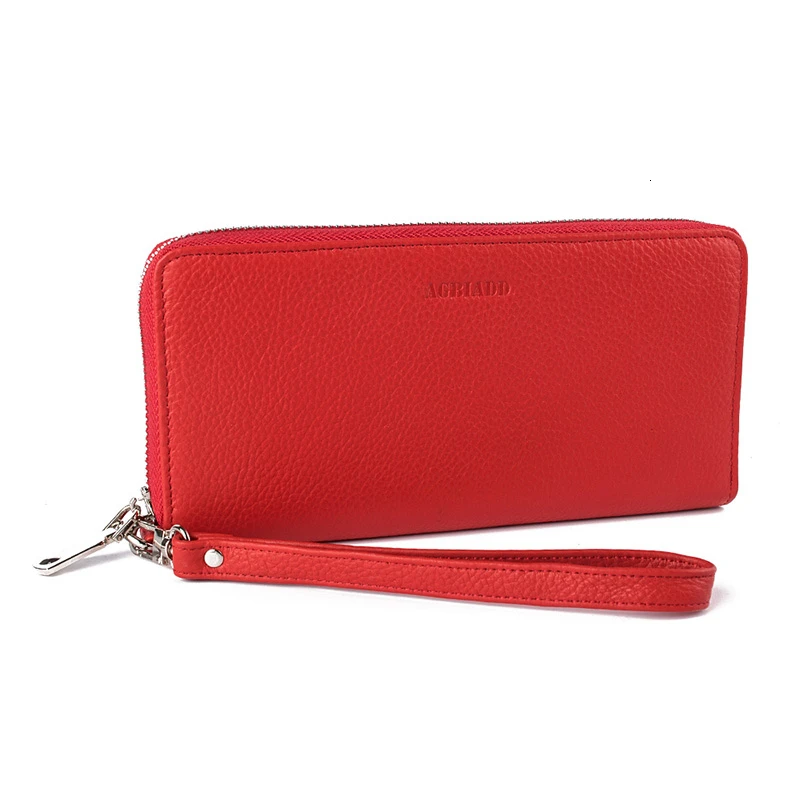 Genuine Leather Women Wallet Female Long Clutch Lady Walet SS593-55 Zipper Purse Strap Coin Purse