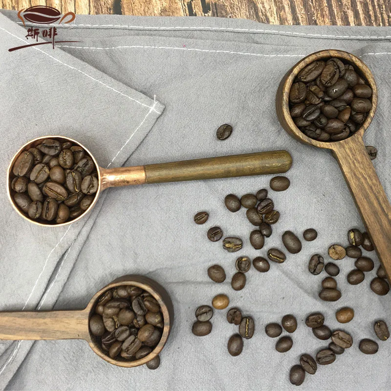 

8g/10g Walnut Wooden Measuring Spoon Oats Scoop Coffee Beans Bar Home Baking Tool Measuring Red Copper Kitchen Accessories