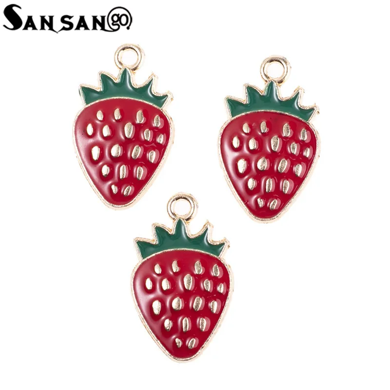 

10pcs/lot Enamel Strawberry Metal Charms Pendant DIY Bracelet Keychain For Jewelry Making Accessories