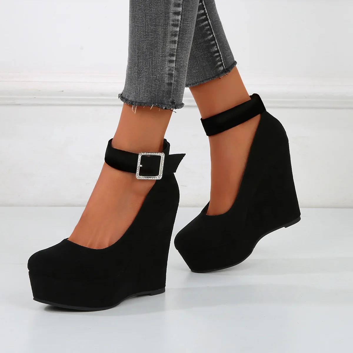 

Round Toe Woman Sexy High Heels Shoes Branded Pumps 2021 Clogs On A Wedge Anti Skid Sandals Ladies Lace-Up Basketball Platform C