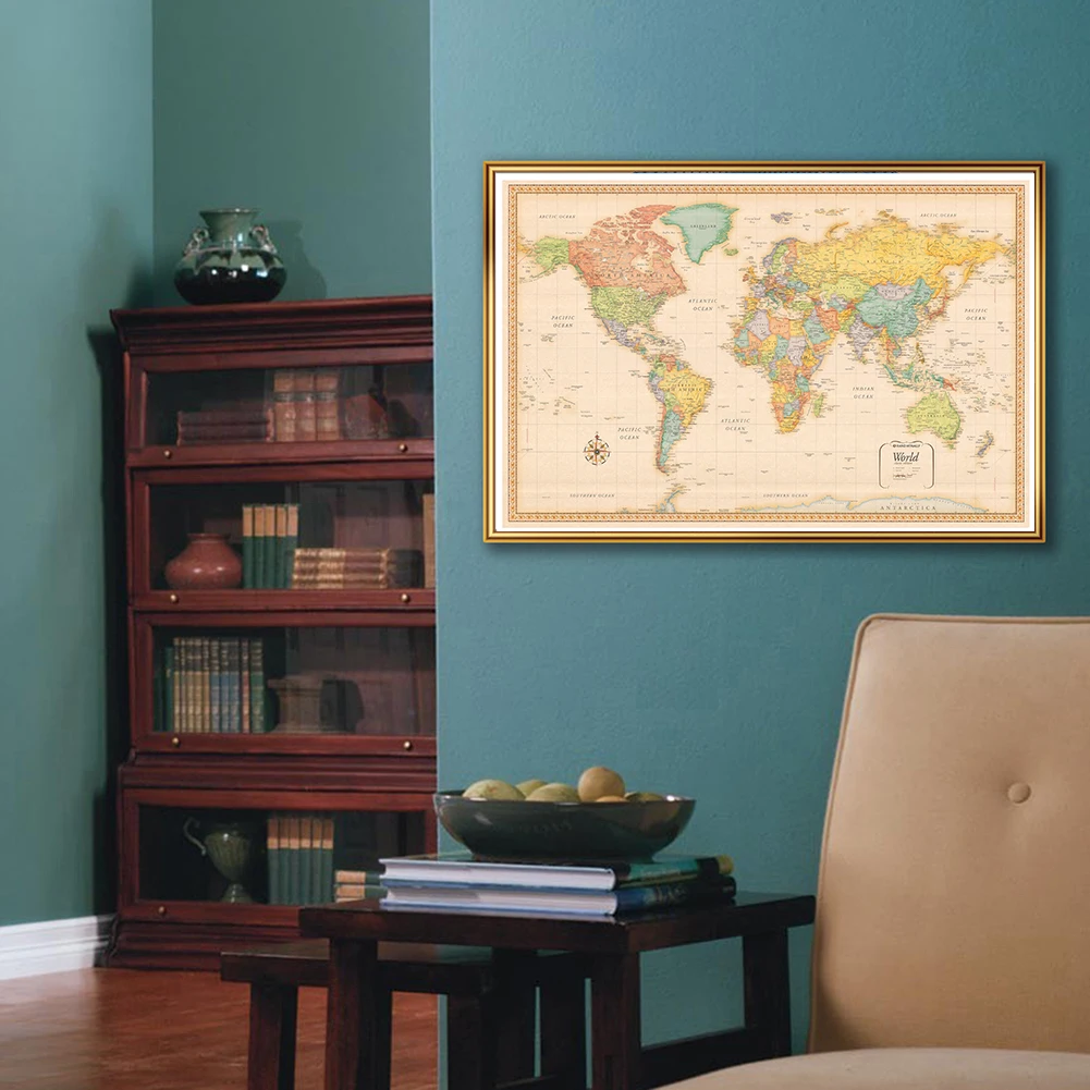 

The Retro World Map Wall Sticker Large Non-woven Canvas Painting Wall Art Poster Home Office Decoration Education Supplies