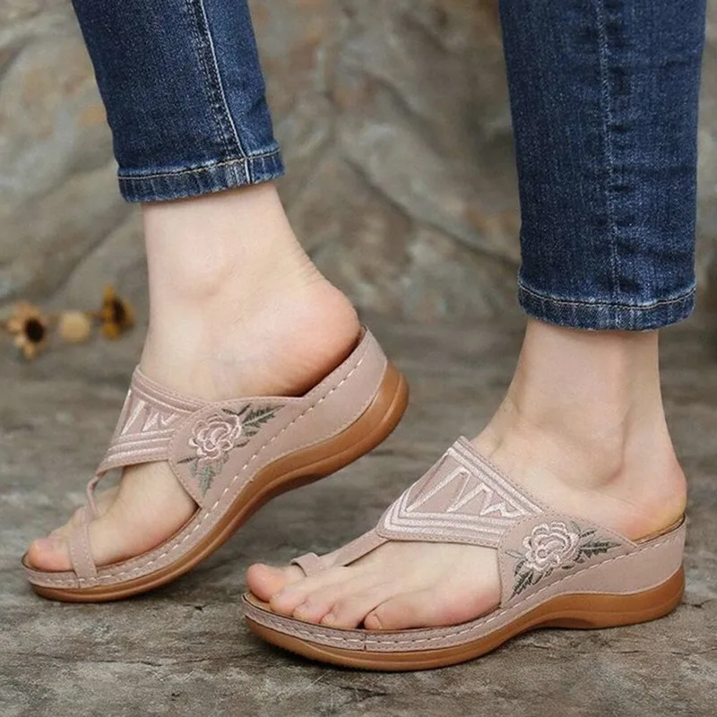 

2021 Women Sandals Summer Orthopedic Sandals Women Car Line Slides Open Toe Shoes Leather Casual Female Flip Flops Trendy Shoes