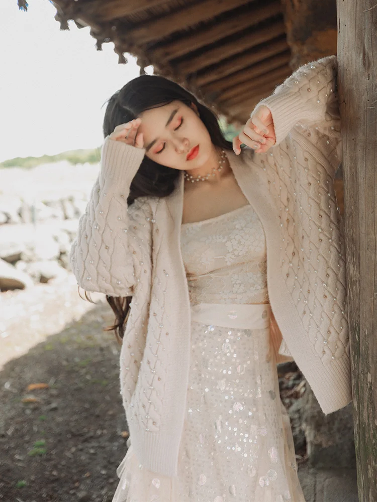 Женский короткий вязаный свитер Осенний Укороченный кардиган ручной работы с