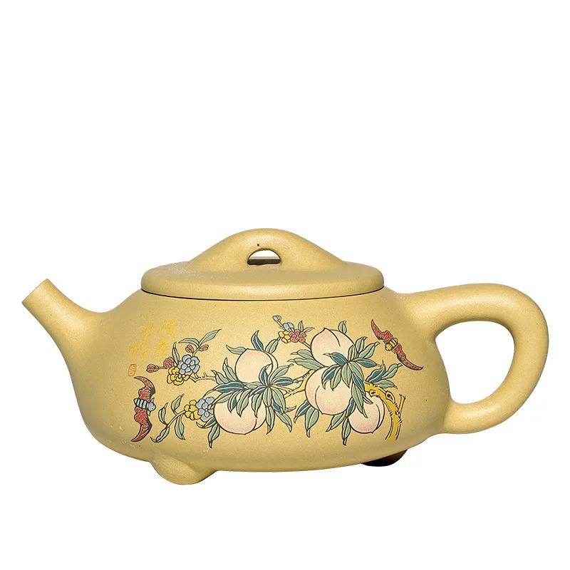 

Yixing Zisha teapot gift raw ore section clay full hand Decal clay painted Shoutao teapot