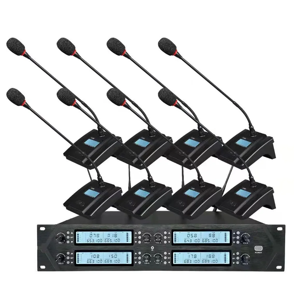 저렴한 전문 무선 UHF 마이크 8 채널 헤드 마운트 콘덴서 마이크 홈 스쿨 교회 무대 성능 마이크