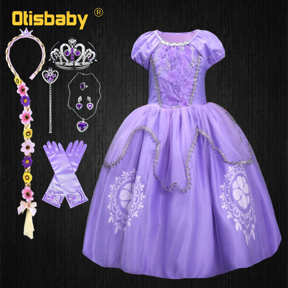 Kids Girls Princess Sofia Dress Rapunzel Dresses Ball Gown Long Party Children Clothing Halloween Cosplay Costume | Детская одежда и