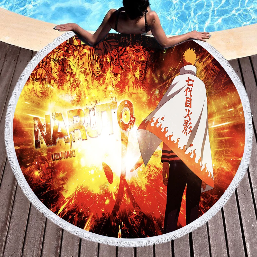 Пляжное полотенце с принтом Наруто абсорбирующее Мягкое Круглое из микрофибры