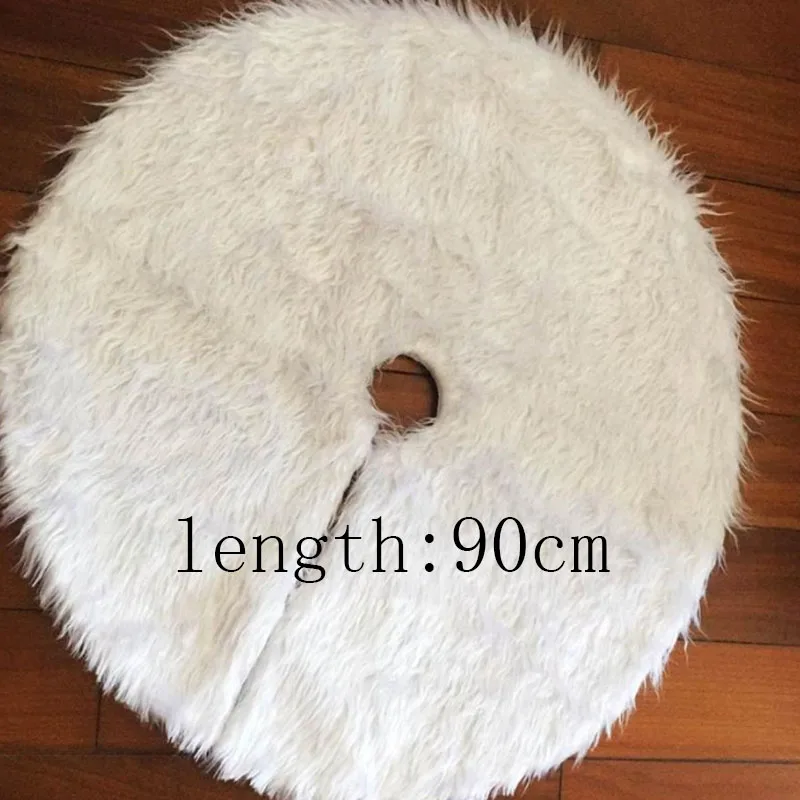 

90cm Christmas Tree Skirt Pure White Home Decoration Long Fur Plush Xmas Carpet Rug Aprons Natal 2020 Navidad Happy New Year