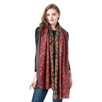 new style ladies autumn and winter imitation cashmere scarf retro small floral stitching printing mid length scarf shawl