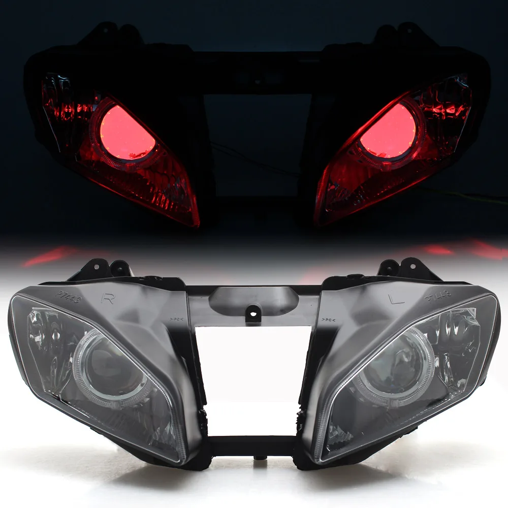 

Motorcycle Assembled Headlight HID Projector Conversion Headlamp LED Red Angel Eyes Fits For Yamaha YZF-R6 2006 2007
