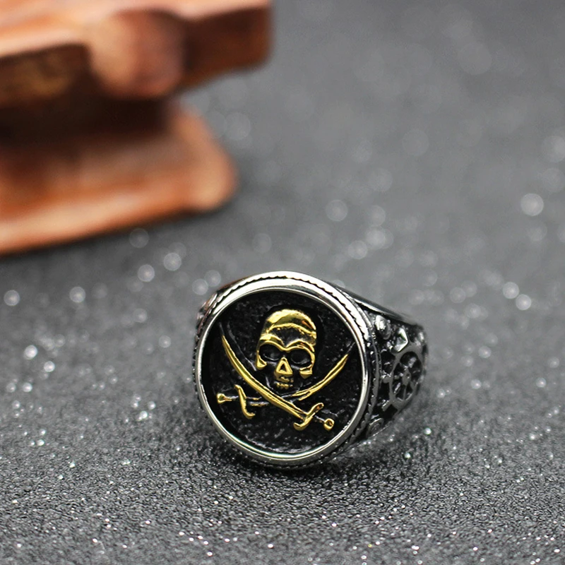 

Vintage Punk Golden Pirate King Rings Stylish Retro Style Titanium Steel Ring Rock Jewelry Accsesories