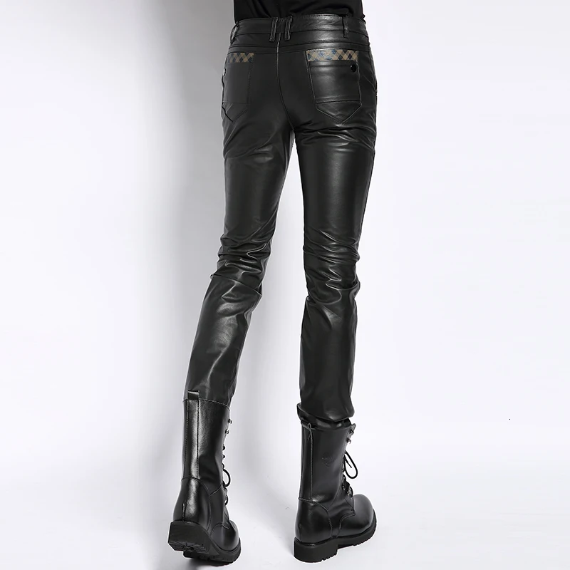Брюки мужские из натуральной кожи мотоциклетные штаны корейский стиль прямые