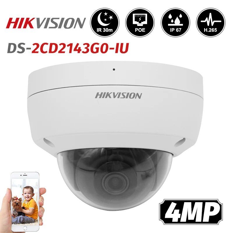 

Hikvision DS-2CD2143G0-IU 4MP 2.8mm POE Dome Network IP Camera Weatherproof IP67 Night Vision IR Distance 30m H.265+