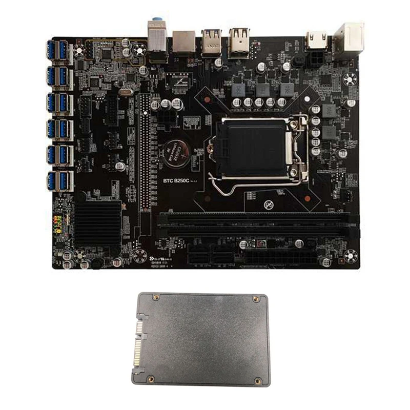 B250C BTC Mining Motherboard with 120G SSD 12XPCIE to USB3.0 Card Slot LGA1151 Supports DDR4 Computer | Компьютеры и офис