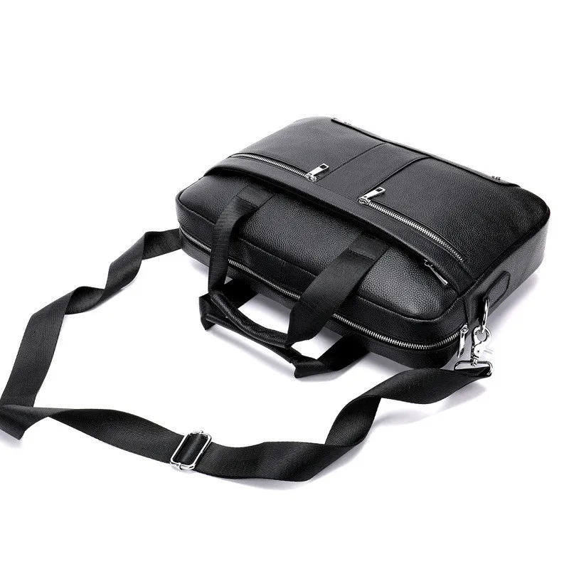 

New Men Casual Briefcase Bag Genuine Leather Laptop Bag Shoulder Messenger Bags Business Computer Handbag Male Bag Black