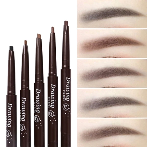 5 Colors Natural Makeup Double Heads Automatic Eyebrow Pencil Waterproof Long-lasting Easy Ware Pen with Brush | Красота и здоровье