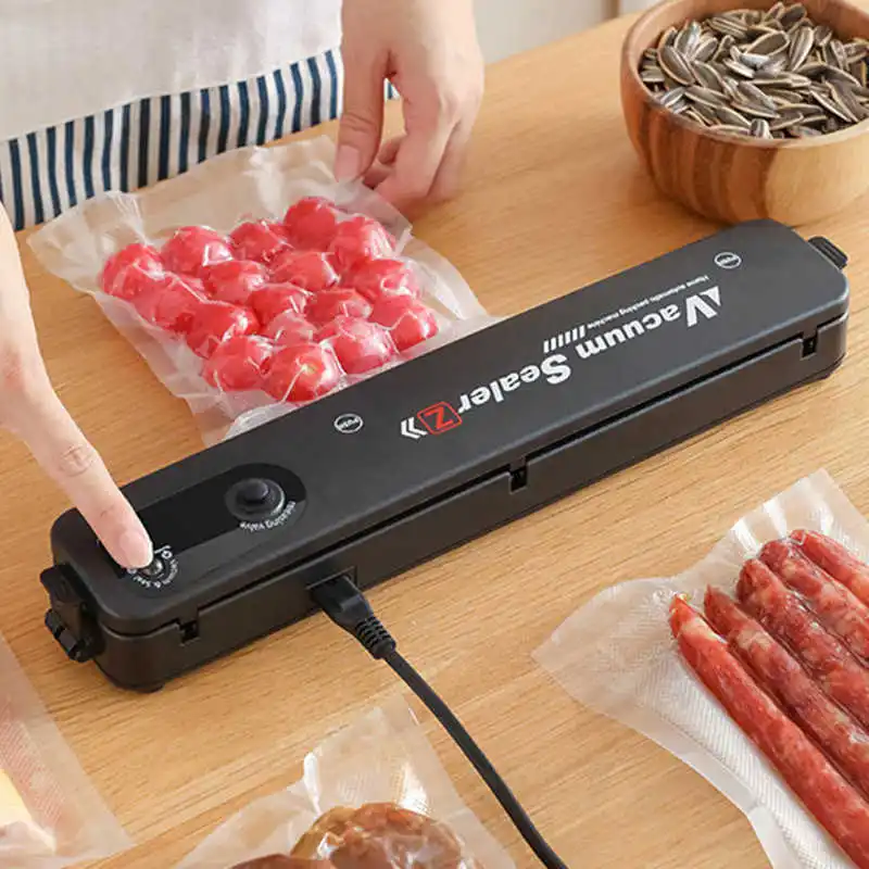 

Black Vacuum Food Saver Portable Automatic Sealing Machine for Home 100 to 240V Food Vacuum Sealer Vacuum Packaging Machine