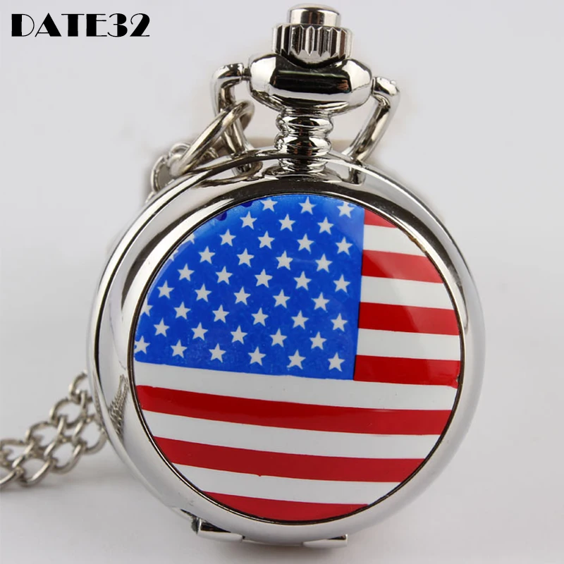 Часы наручные кварцевые карманные с подвеской-цепочкой и принтом флага |