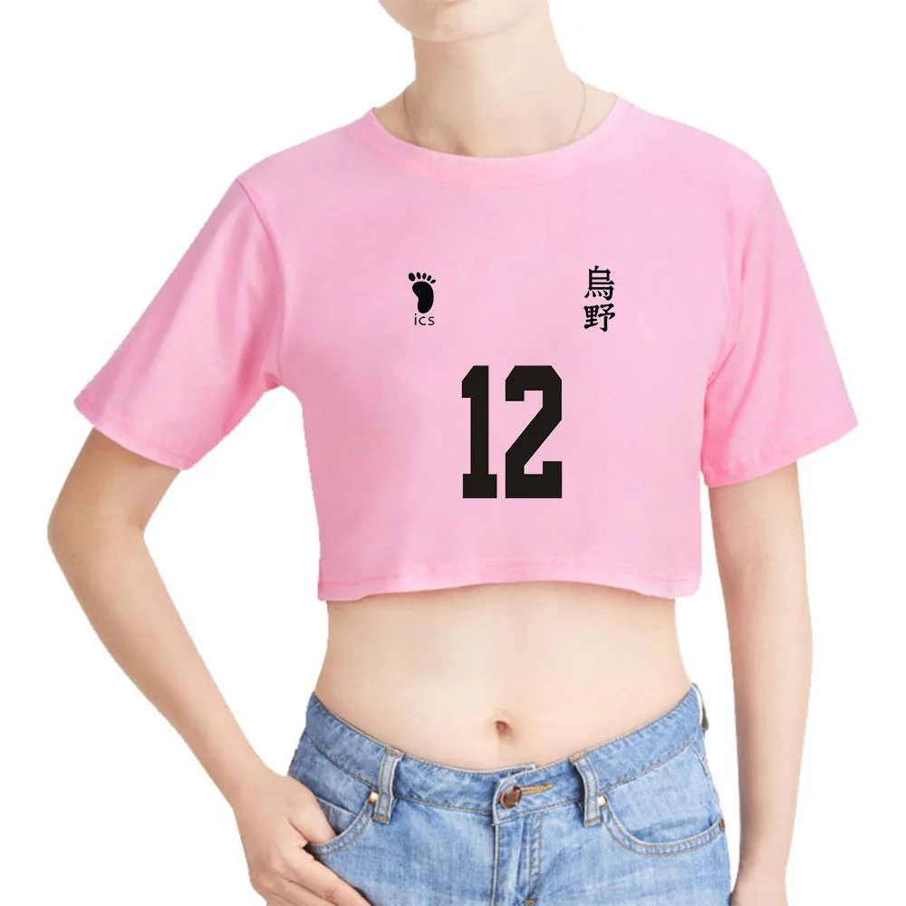 Кроп топ с Аниме Haikyuu Karasuno для старшей школы футболка из 100% хлопка круглым вырезом