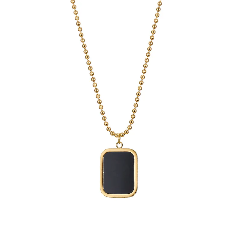 

Retro English black double-sided square brand round beads tide titanium steel stainless steel necklace personality temperament