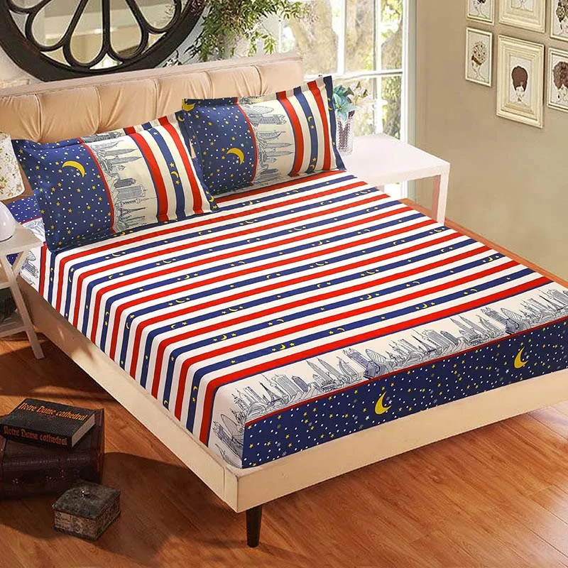 

2021 new bed sheet pillowcase blue floral print bed sheet queen size mattress cover cartoon bed sheet (pillowcase not included)