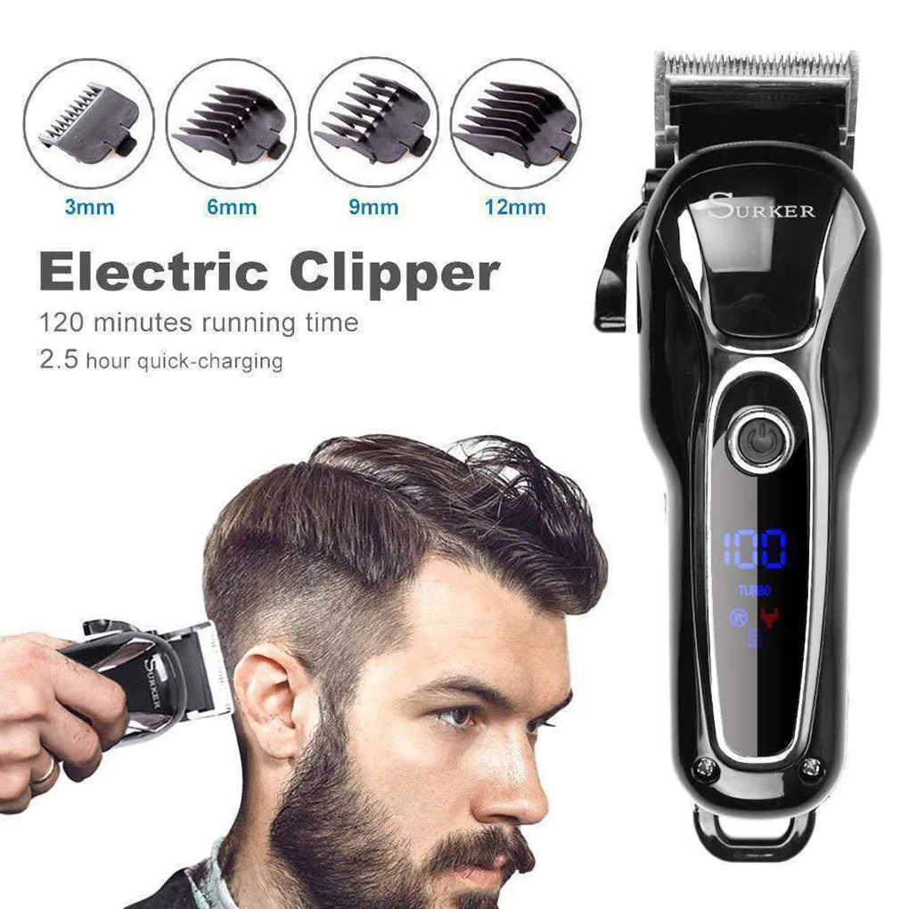 

5W Electric Clipper LCD Display Hair Clipper Professional Hairdressing Rechargeable Hair Trimmer with Trimmer Guides EU Plug