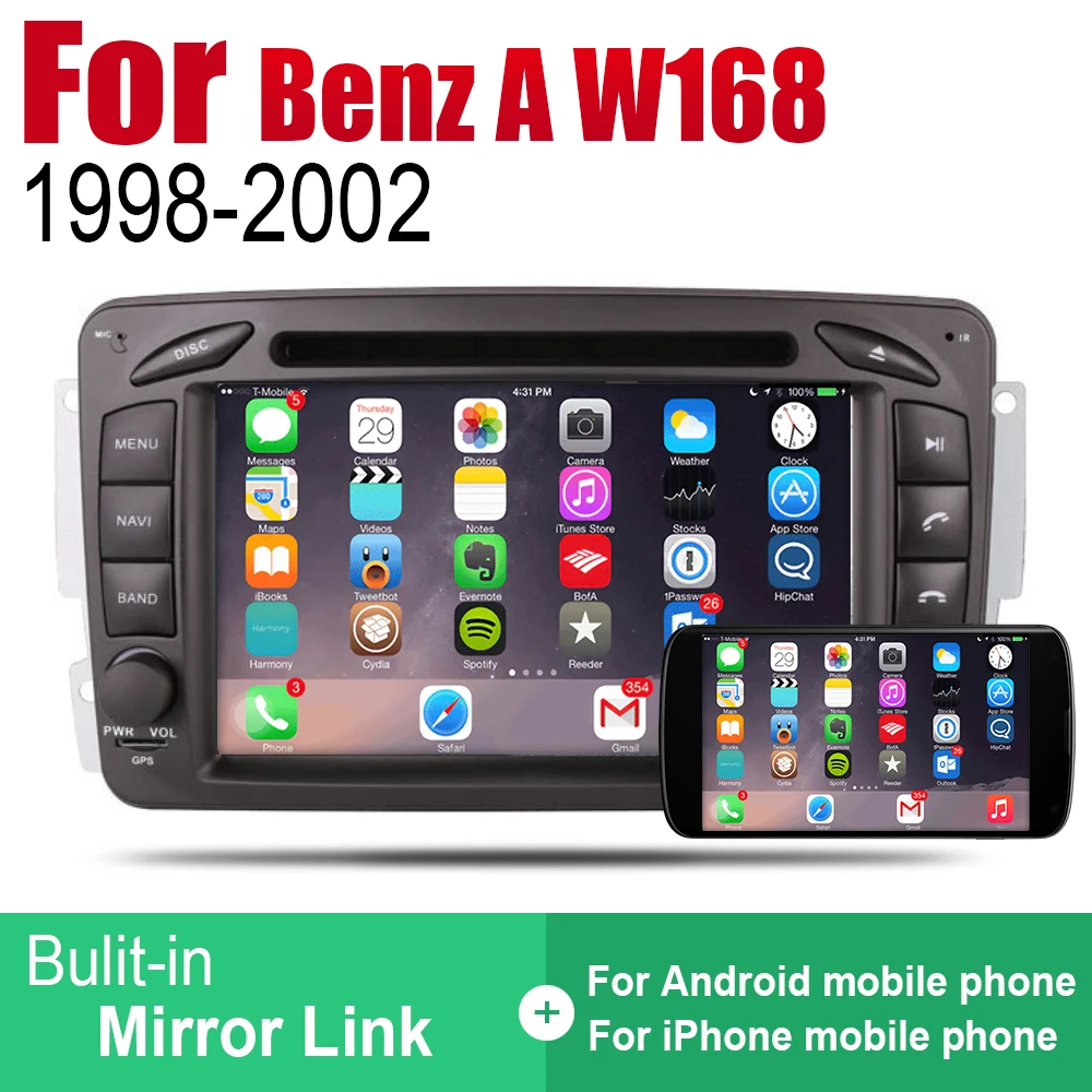 Авторадио 2 Din Автомобильный dvd плеер на основе Android для Mercedes Benz A W168 1998 ~ 2002 NTG GPS