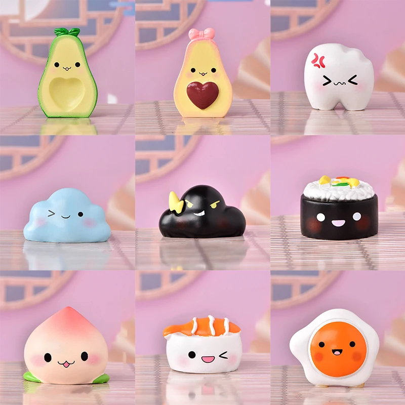 

Simulation Avocado Peach Sushi Egg Figurine Resin Cartoon Model Home Table Decor DIY Miniature Fairy Garden Cake Accessories