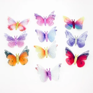 50 шт. градиентные цвета органза ткань бабочки аппликации 50 мм полупрозрачные шифоновые бабочки для украшения вечерние, кукольные украшения