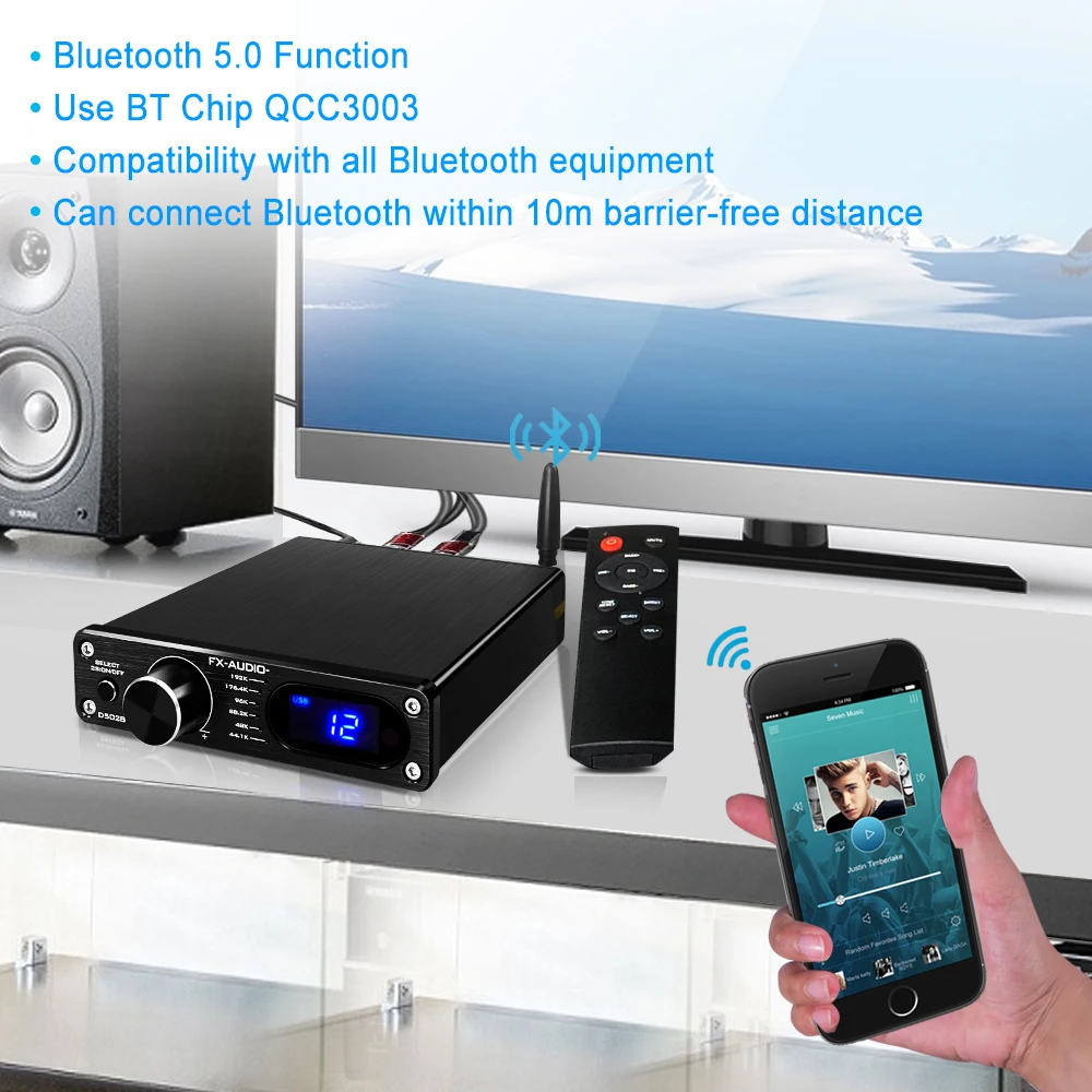 Усилитель мощности FX AUDIO с Bluetooth 5 0 2 1 каналов DSP бас высокие частоты для сабвуфера