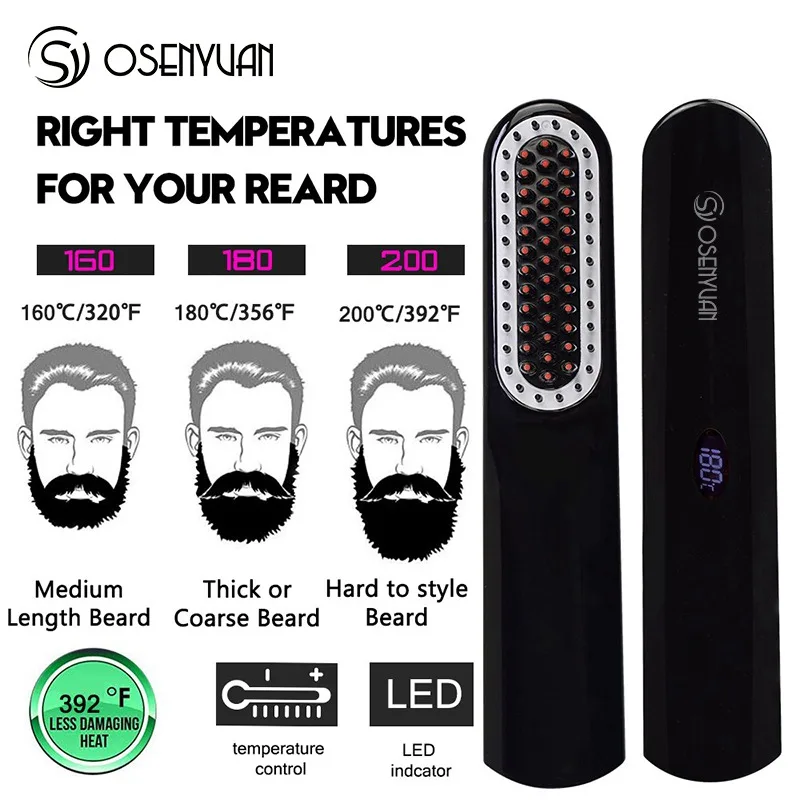 Беспроводной мужской выпрямитель для бороды стайлер расческа ЖК дисплей