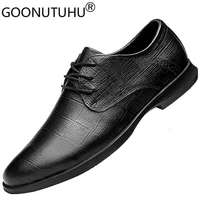 mens shoes casual genuine leather classics solid brown black lace up derby shoe man waterproof comfortable office shoes for men