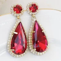 luxury fashion gold color earrings inlaid zircon red stone wedding drop earrings for women temperament elegant wedding jewelry