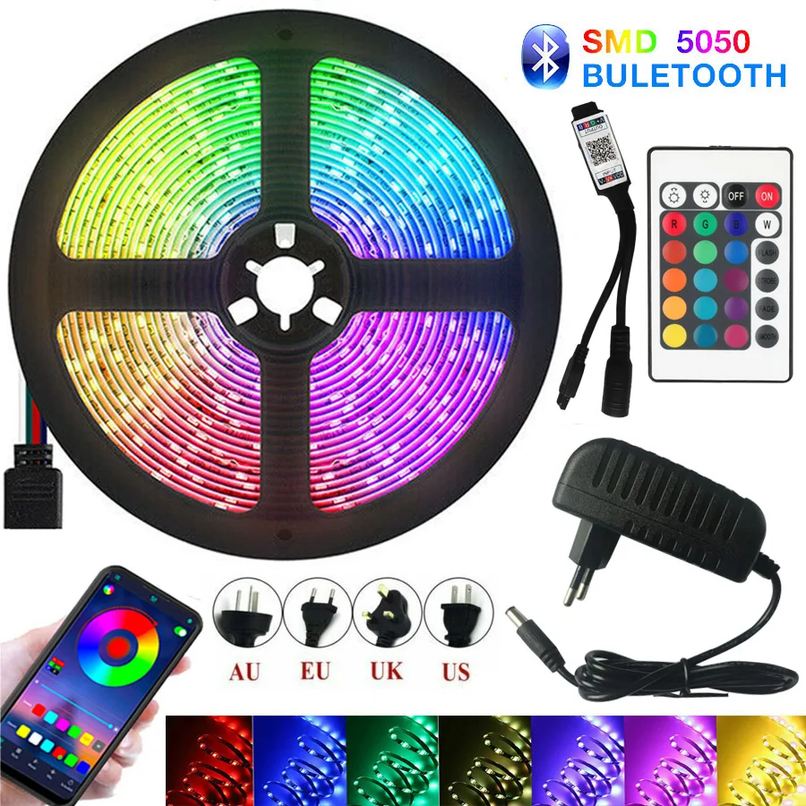 

Праздничный Рождественский светодиодный ленточный светильник Bluetooth RGB 5050 DC12V 5 м/10 м/15 м/20 м водонепроницаемый гибкий светодиодный светильни...