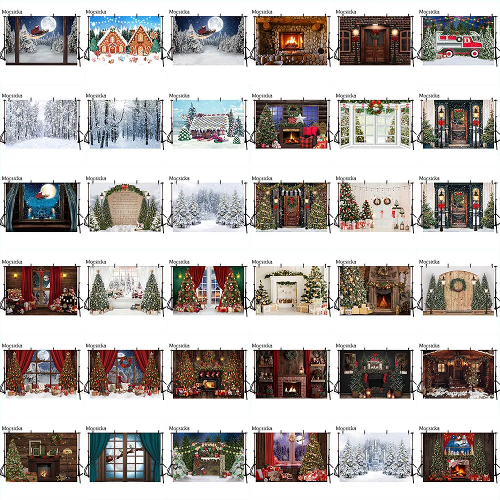 

Christmas Tree Snow Backdrop for Photography Winter Fireplace Snowflake Portrait Photo Background Photocall Decoration Supplies