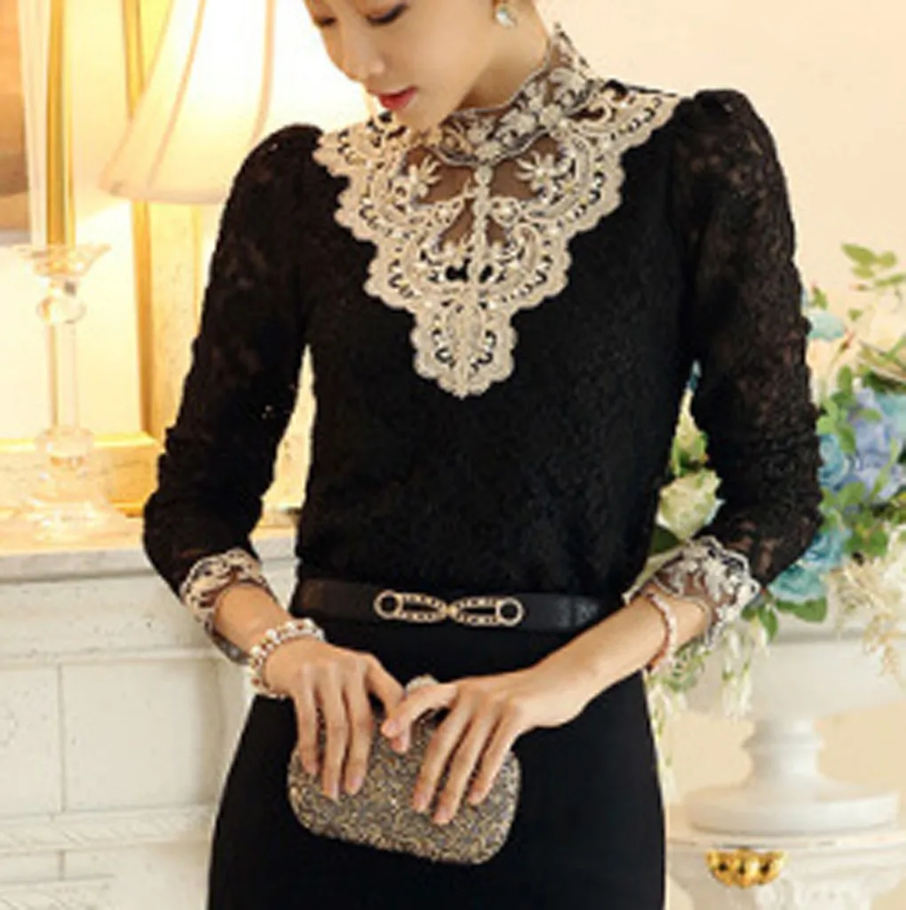 JAYCOSIN женский ретро сексуальный кружевной ажурный вышитый жемчуг длинный рукав