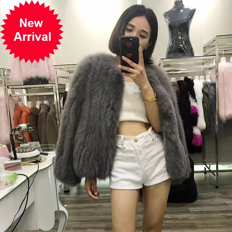 

Вязаная зимняя женская зимняя теплая куртка из натурального меха 100%