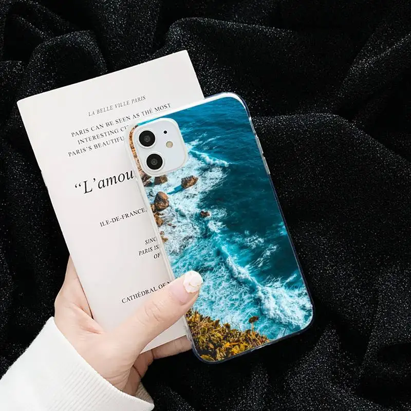 

Blue sea Sandy beach landscape Phone Case Transparent soft For iphone 5 5s 5c se 6 6s 7 8 11 12 plus mini x xs xr pro max
