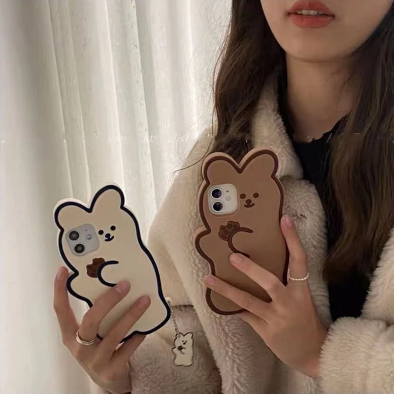 

Japan Cute 3D Pink Teddy Dog Cookies Biscuit Bear+doll Phone Csae for Iphone 12Mini 11Pro MAX XS XR 7 8plus SE20 Soft Back Cover