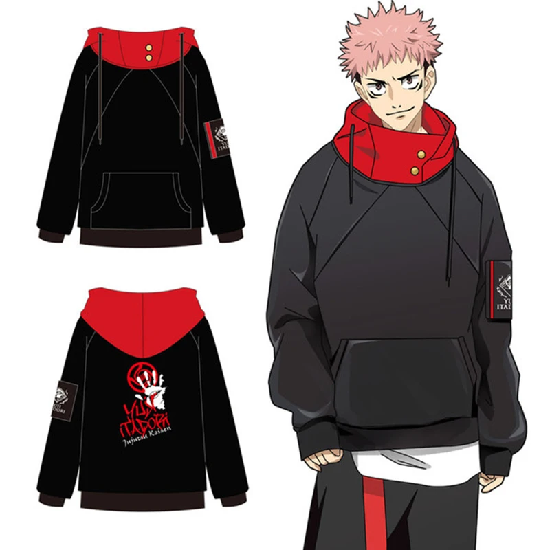 

Anime Jujutsu Kaisen Itadori Yuuji Cosplay Costumes Long Sleeve Hooded Gojo Satoru Black Cotton Outwear Pullover Top Coat