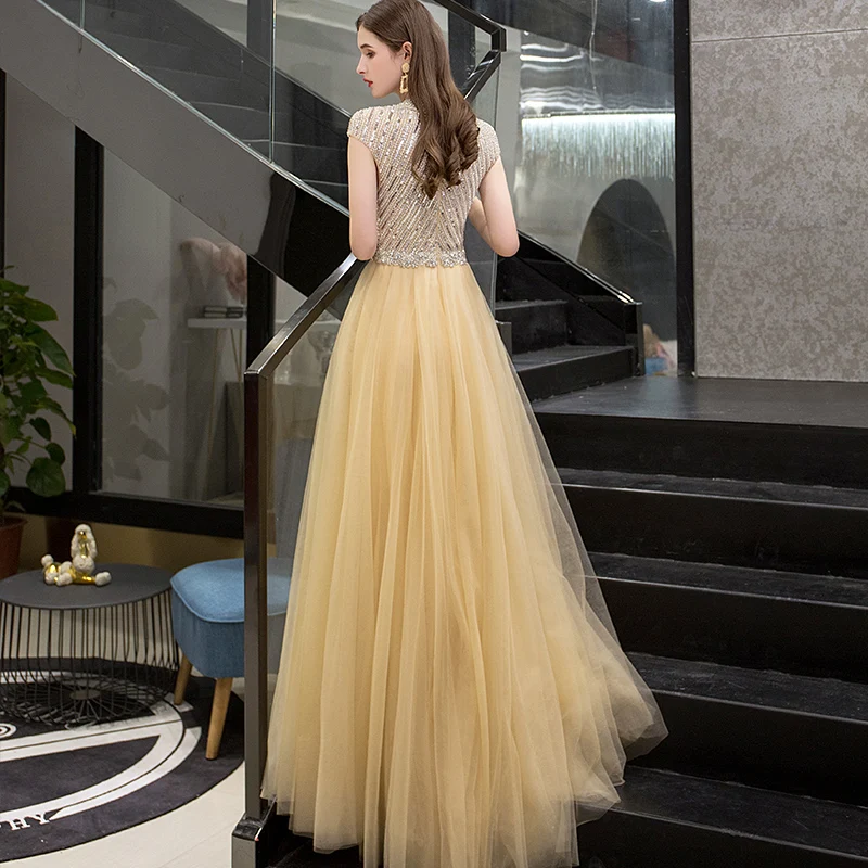 Винтажные вечерние платья с верхней юбкой высоким горлом кепки Короткие рукава