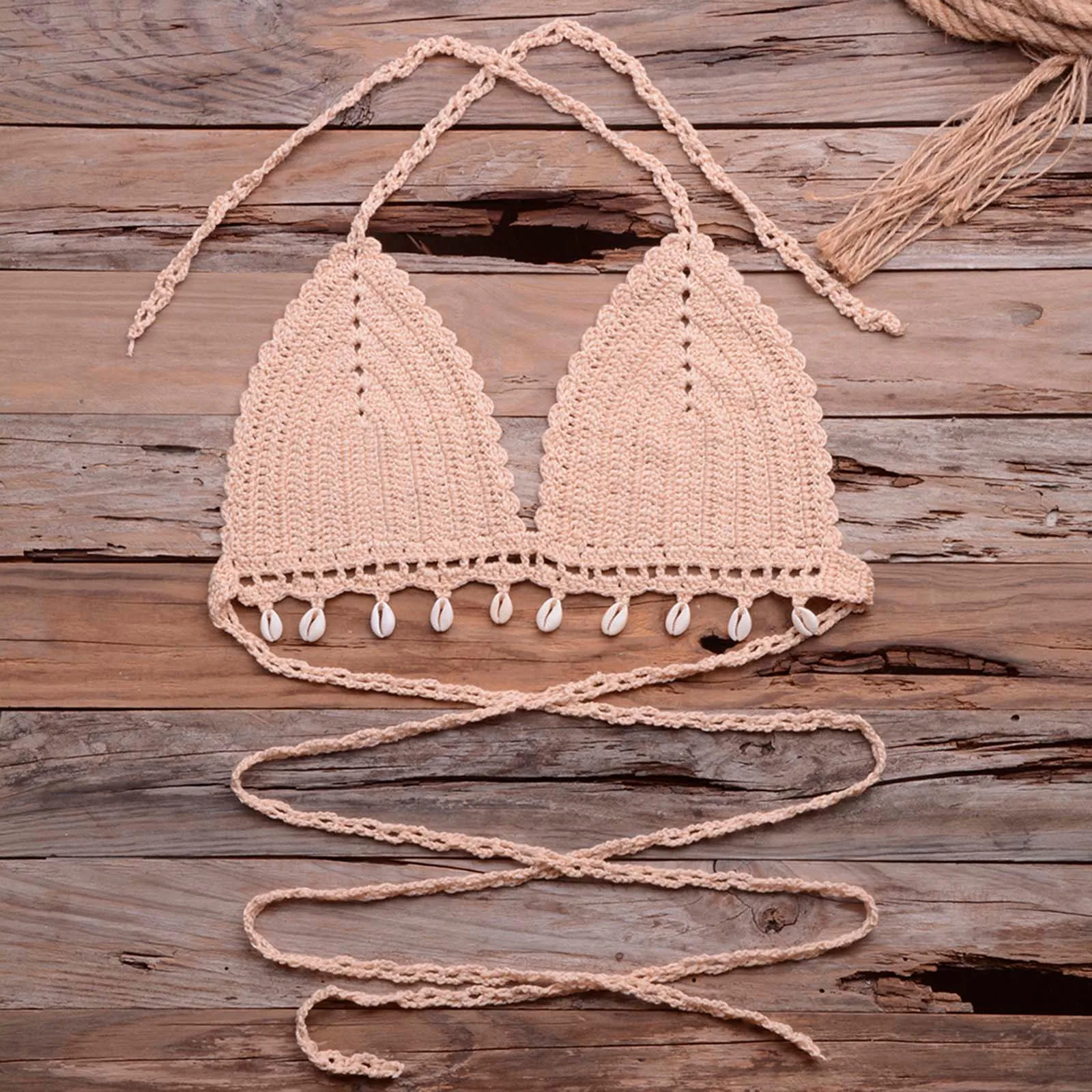 

Drop Ship Women's new fashion sexy hollow out pure hand-woven shell bikini top swimsuit 2021 Brazilian Bikini Bathing Suit
