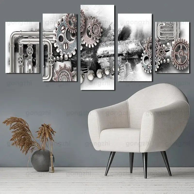 

Abstract design sense industrial pipe gear modern home wall painting living room decoration frameless canvas printing poster