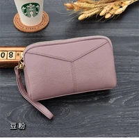 women solid color leather zipper wallet female large capacity simple coin purses ladies wristband card holder clutch phone bag
