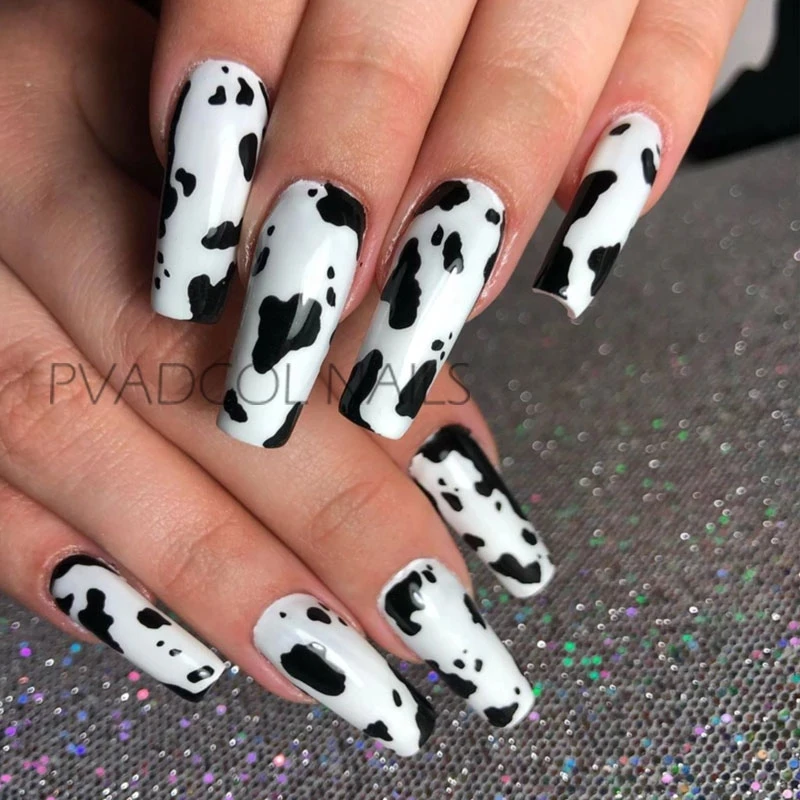 Cow Print Nails Sticker 3D Black White Mix Spots Animal Design Nail Stickers Decals Manicure Decoration Tool | Красота и здоровье