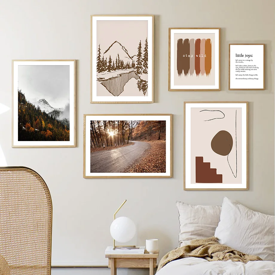 Осенний лес гора птица олень осенняя настенная Картина на холсте скандинавские